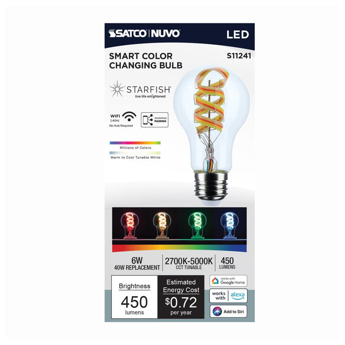 SATCO/NUVO 6W A19 LED 2700K-5000K RGB/Tunable White Starfish IOT Clear Medium E26 Base 120V (S11241)