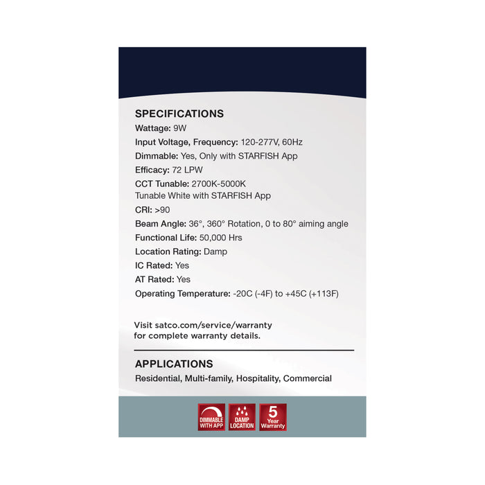 SATCO/NUVO 9W LED Gimbaled Downlight 4 Inch RGB And Tunable White Round Starfish IOT White Finish 650Lm 120-277V (S11293)