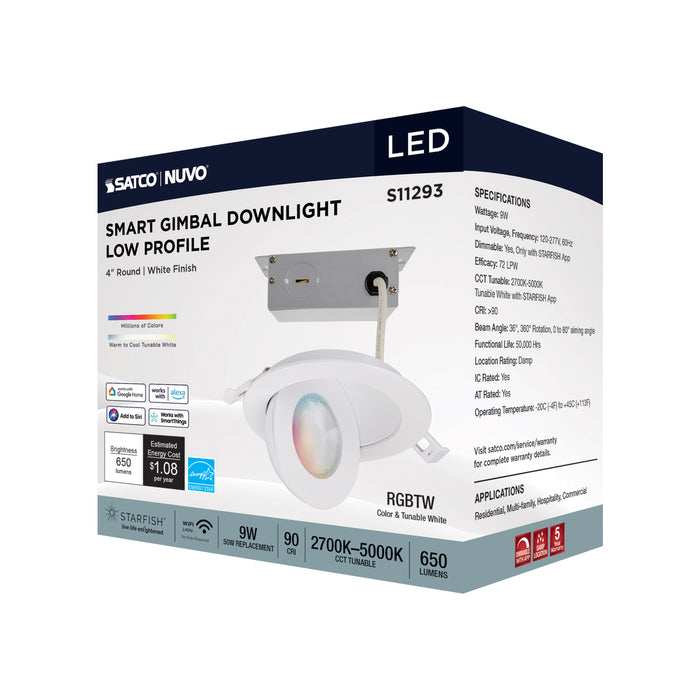 SATCO/NUVO 9W LED Gimbaled Downlight 4 Inch RGB And Tunable White Round Starfish IOT White Finish 650Lm 120-277V (S11293)