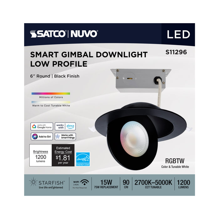 SATCO/NUVO 15W LED Gimbaled Downlight 6 Inch RGB And Tunable White Round Starfish IOT Black Finish 1200Lm 120-277V (S11296)
