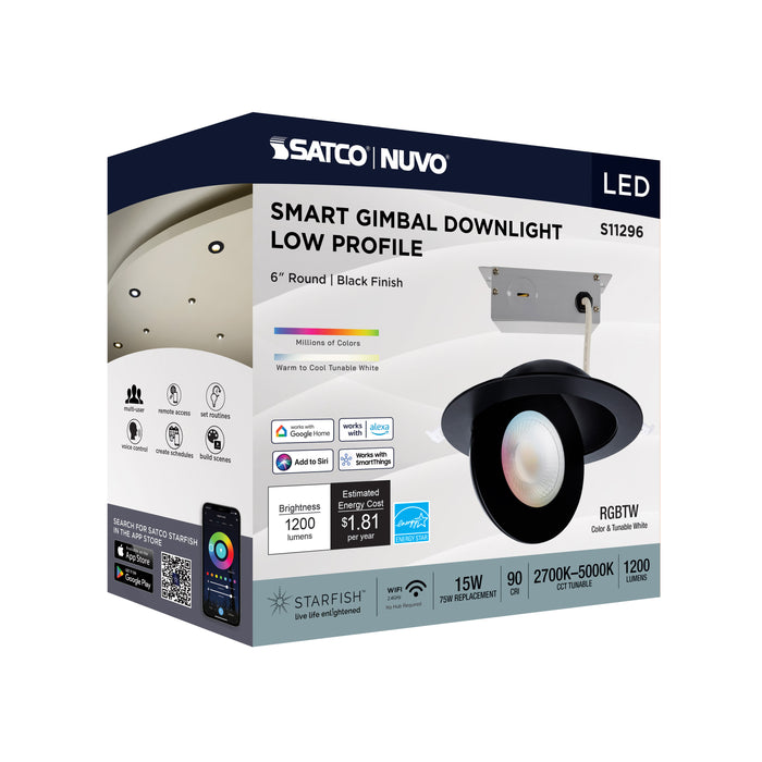 SATCO/NUVO 15W LED Gimbaled Downlight 6 Inch RGB And Tunable White Round Starfish IOT Black Finish 1200Lm 120-277V (S11296)