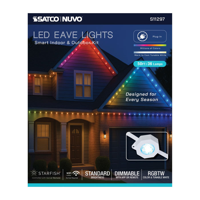 SATCO/NUVO Starfish Smart LED Eave Light Kit 50 Foot 24W 120V RGBTW With Light Strands-Driver-Controller/Receiver-IR Remote-Mounting Accessories (S11297)