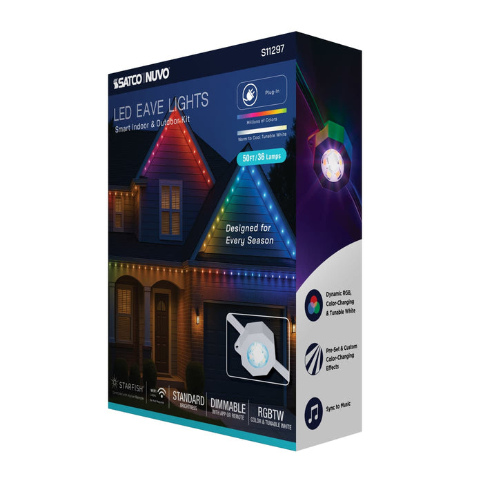 SATCO/NUVO Starfish Smart LED Eave Light Kit 50 Foot 24W 120V RGBTW With Light Strands-Driver-Controller/Receiver-IR Remote-Mounting Accessories (S11297)