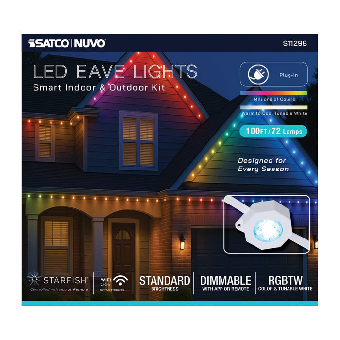 SATCO/NUVO Starfish Smart LED Eave Light Kit 100 Foot 48W 120V RGBTW With Light Strands-Driver-Controller/Receiver-IR Remote-Mounting Accessories (S11298)