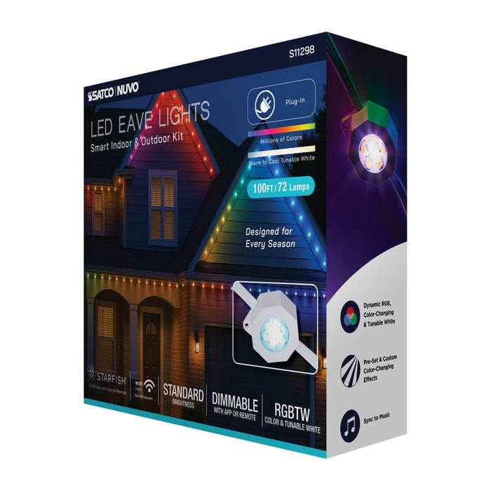 SATCO/NUVO Starfish Smart LED Eave Light Kit 100 Foot 48W 120V RGBTW With Light Strands-Driver-Controller/Receiver-IR Remote-Mounting Accessories (S11298)