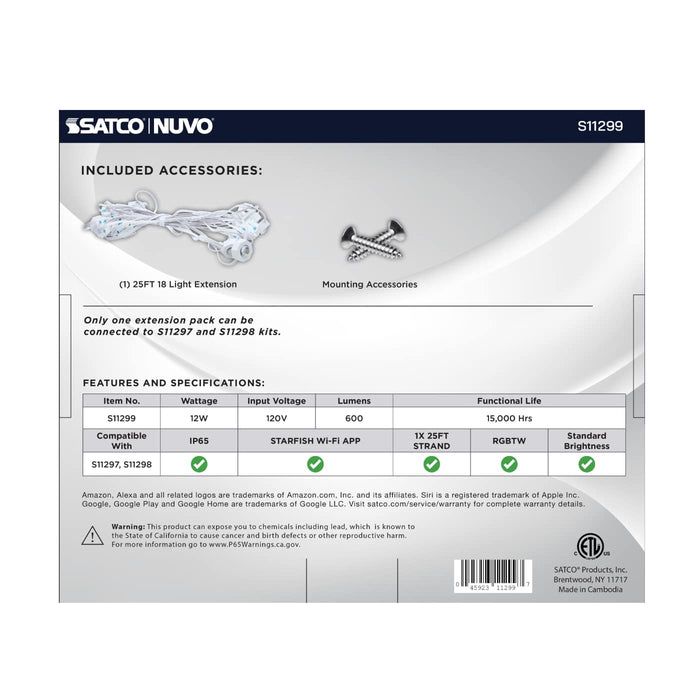 SATCO/NUVO Starfish 25 Foot 18-Lamp LED Eave Light Extension (S11299)