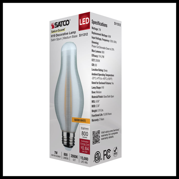 SATCO/NUVO 7W H19 LED 2000K Medium E26 Base Satin Spun Finish 120V (S11312)