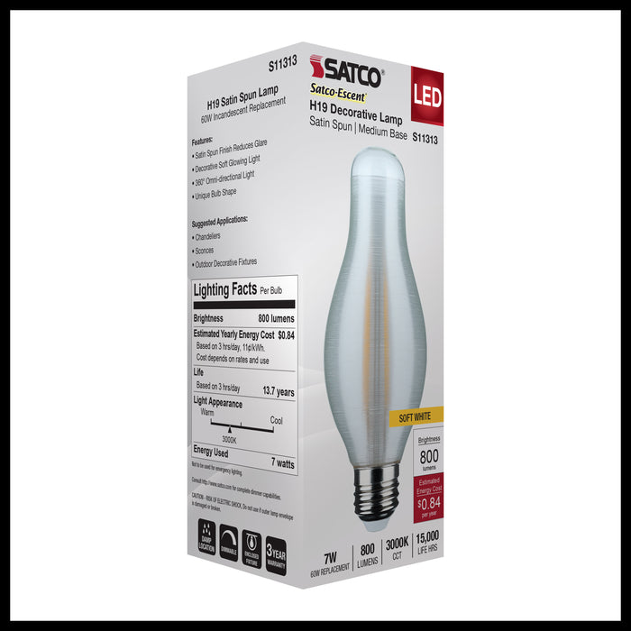 SATCO/NUVO 7W H19 LED 3000K Medium E26 Base Satin Spun Finish 120V (S11313)