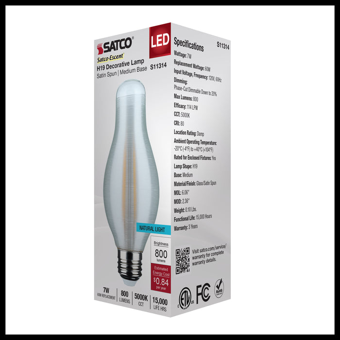 SATCO/NUVO 7W H19 LED 5000K Medium E26 Base Satin Spun Finish 120V (S11314)