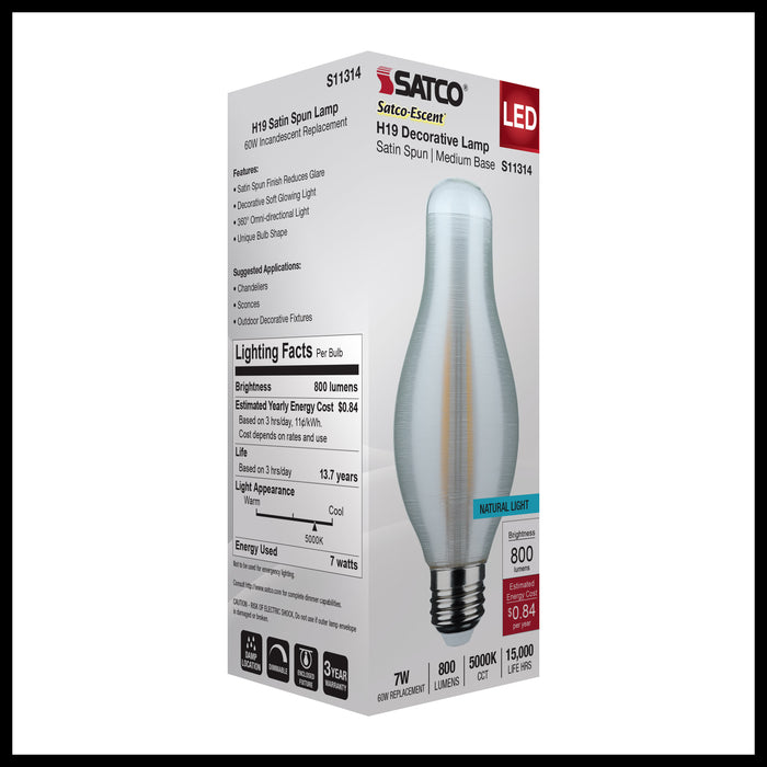SATCO/NUVO 7W H19 LED 5000K Medium E26 Base Satin Spun Finish 120V (S11314)