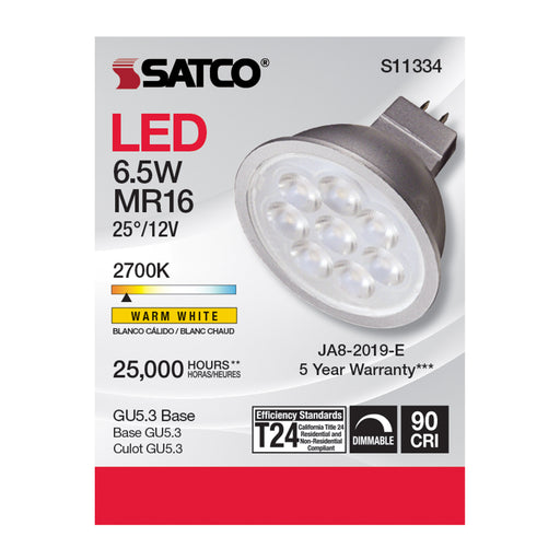 SATCO/NUVO 6.5W MR16 LED 2700K GU5.3 Base 25 Degree Beam Spread 12V (S11334)