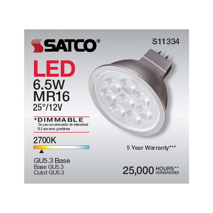 SATCO/NUVO 6.5W MR16 LED 2700K GU5.3 Base 25 Degree Beam Spread 12V (S11334)