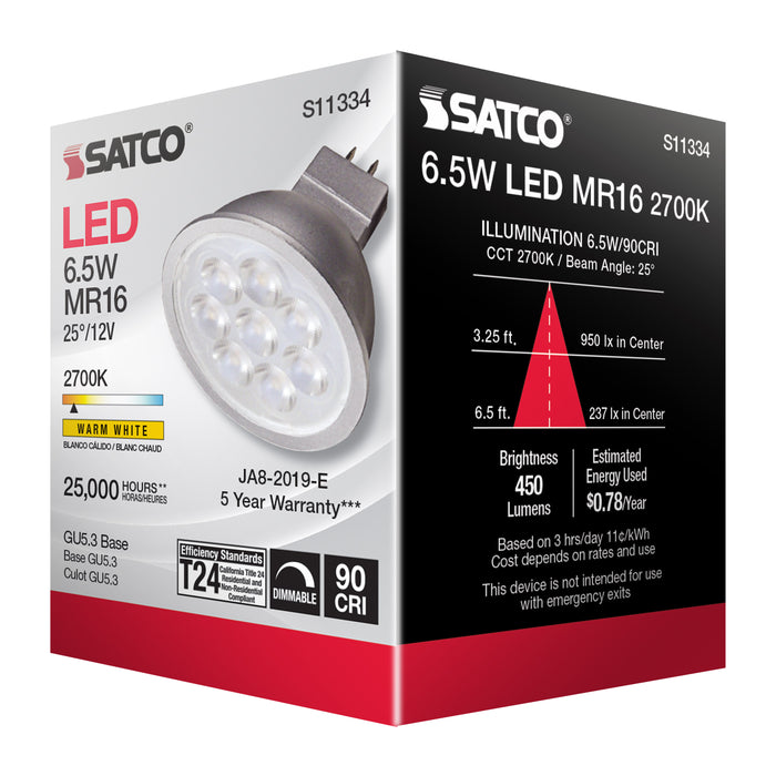 SATCO/NUVO 6.5W MR16 LED 2700K GU5.3 Base 25 Degree Beam Spread 12V (S11334)