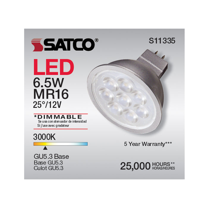 SATCO/NUVO 6.5W MR16 LED 3000K GU5.3 Base 25 Degree Beam Spread 12V (S11335)