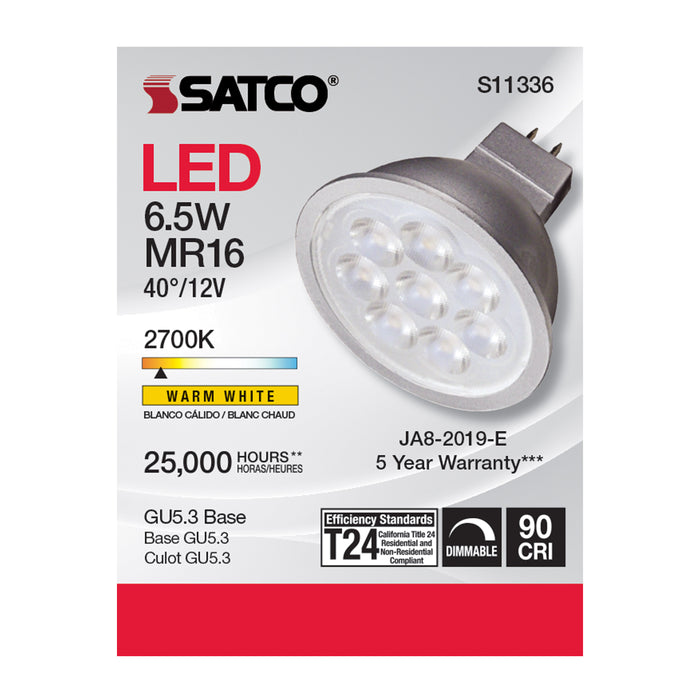 SATCO/NUVO 6.5W MR16 LED 2700K GU5.3 Base 40 Degree Beam Spread 12V (S11336)