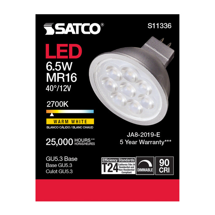 SATCO/NUVO 6.5W MR16 LED 2700K GU5.3 Base 40 Degree Beam Spread 12V (S11336)