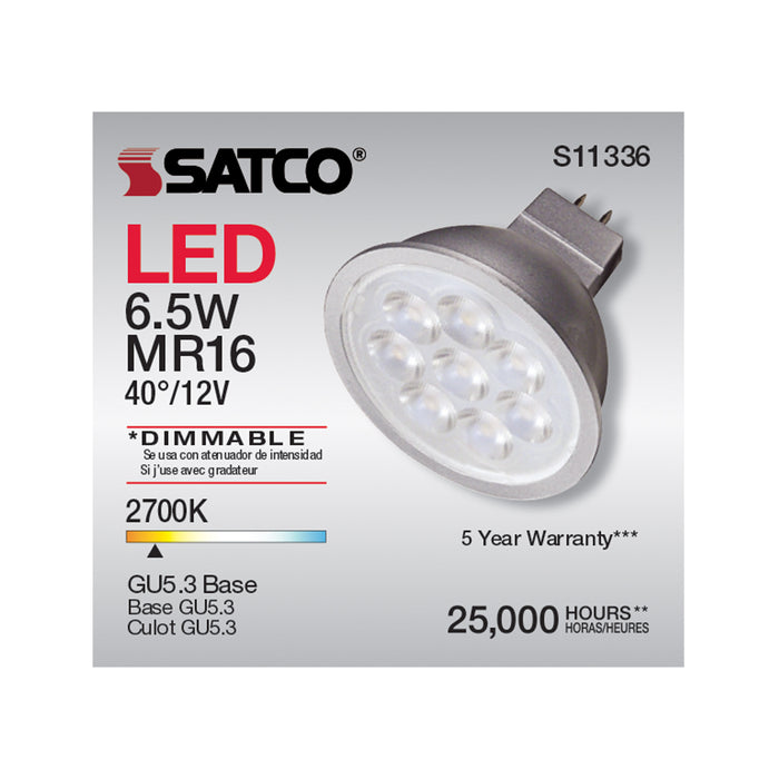 SATCO/NUVO 6.5W MR16 LED 2700K GU5.3 Base 40 Degree Beam Spread 12V (S11336)