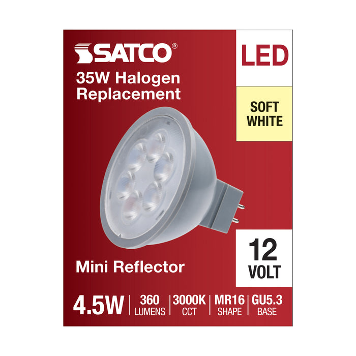 SATCO/NUVO 4.5W MR16 LED Silver Finish 3000K GU5.3 Base 360Lm 12V (S11389)