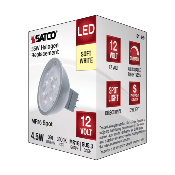 SATCO/NUVO 4.5W MR16 LED Silver Finish 3000K GU5.3 Base 360Lm 12V (S11389)