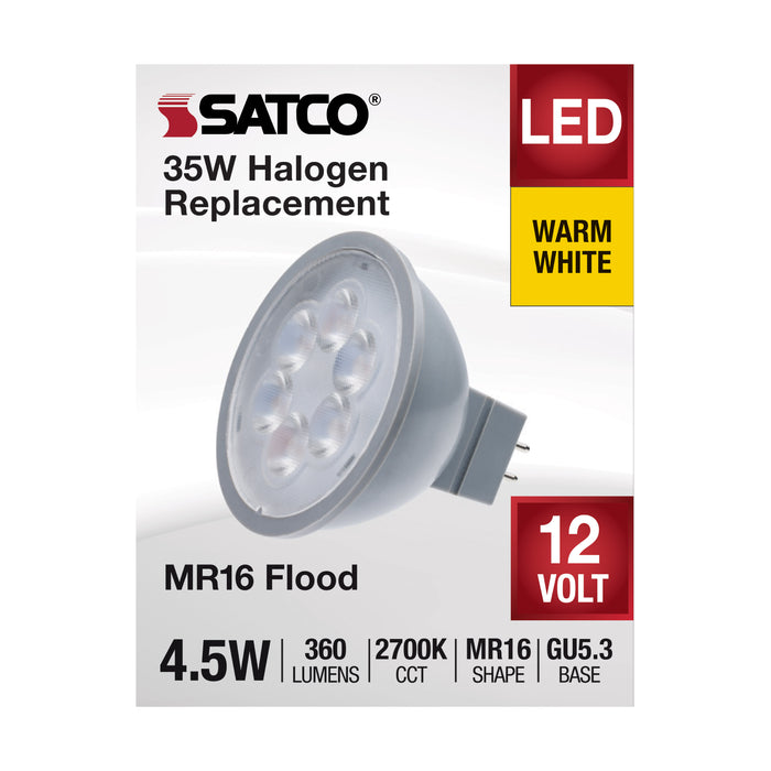 SATCO/NUVO 4.5W MR16 LED Silver Finish 2700K GU5.3 Base 360Lm 12V (S11391)