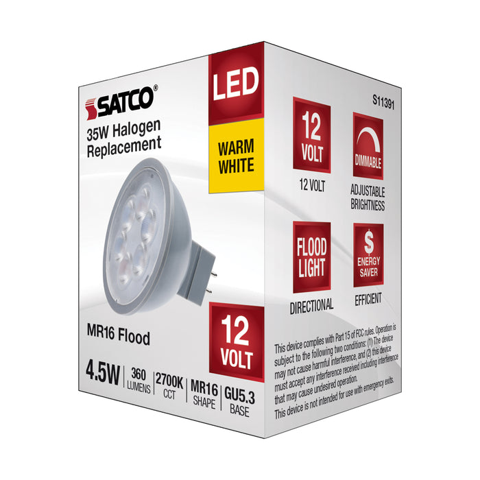 SATCO/NUVO 4.5W MR16 LED Silver Finish 2700K GU5.3 Base 360Lm 12V (S11391)