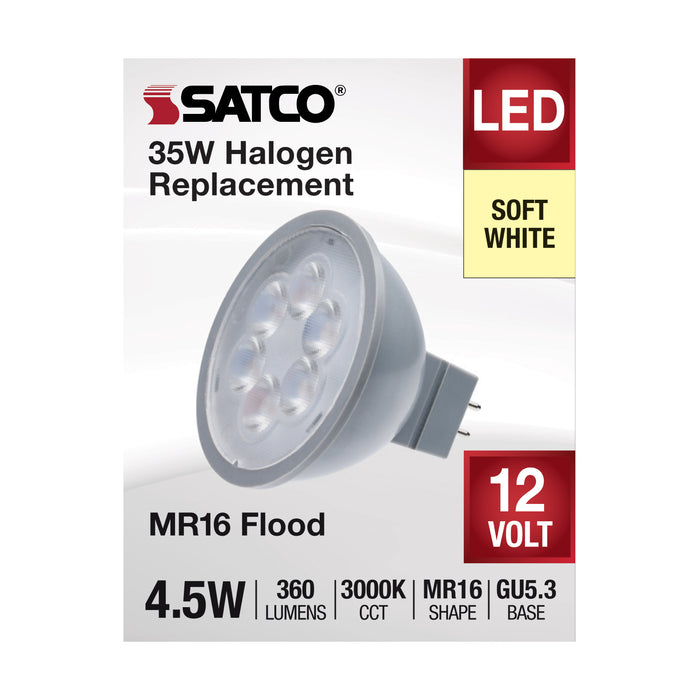 SATCO/NUVO 4.5W MR16 LED Silver Finish 3000K GU5.3 Base 360Lm 12V (S11392)