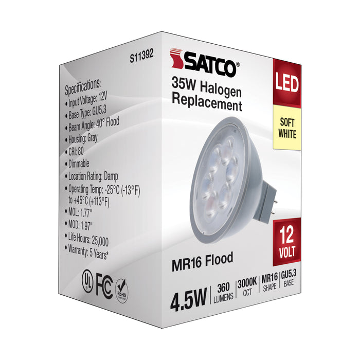 SATCO/NUVO 4.5W MR16 LED Silver Finish 3000K GU5.3 Base 360Lm 12V (S11392)