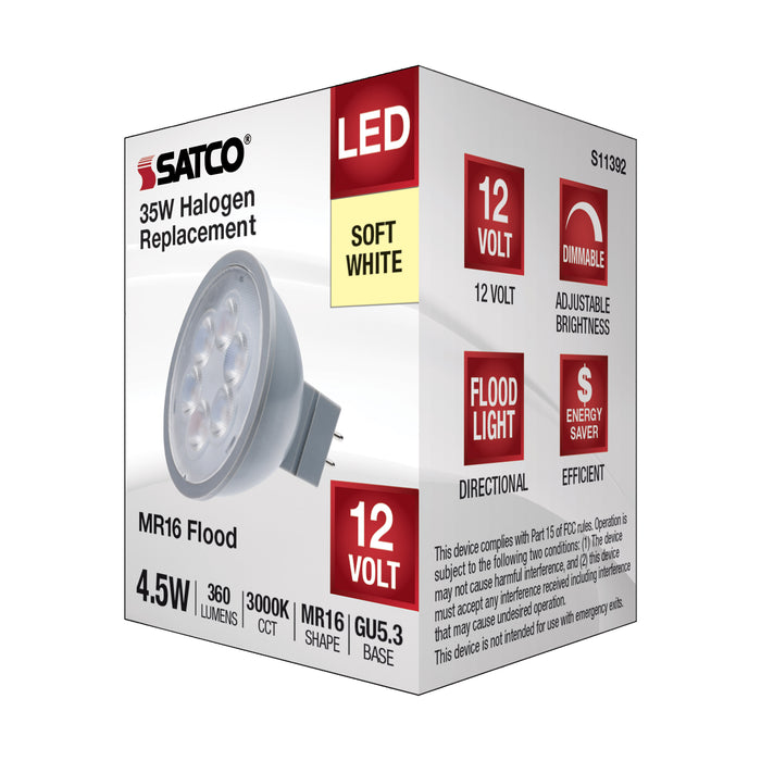 SATCO/NUVO 4.5W MR16 LED Silver Finish 3000K GU5.3 Base 360Lm 12V (S11392)