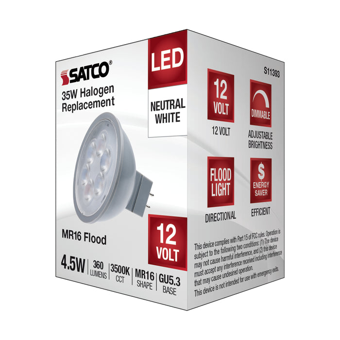 SATCO/NUVO 4.5W MR16 LED Silver Finish 3500K GU5.3 Base 360Lm 12V (S11393)