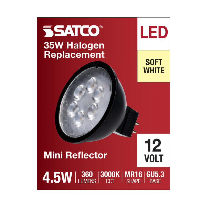 SATCO/NUVO 4.5W MR16 LED Black Finish 3000K GU5.3 Base 360Lm 12V (S11396)
