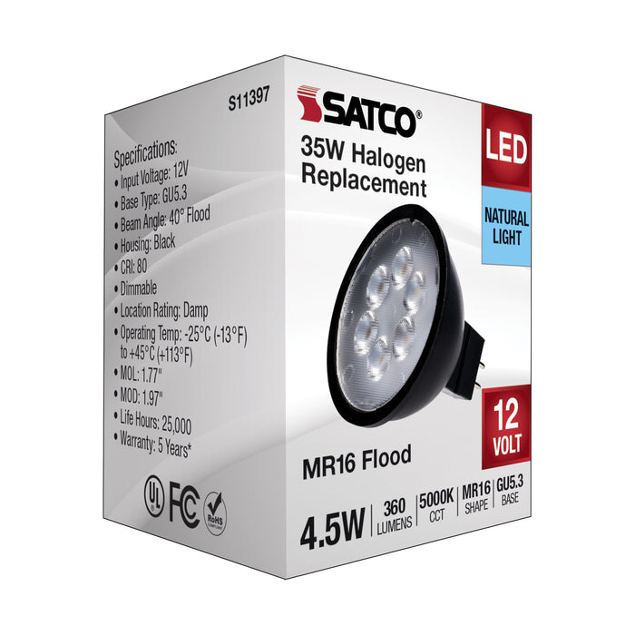 SATCO/NUVO 4.5W MR16 LED Black Finish 5000K GU5.3 Base 360Lm 12V (S11397)