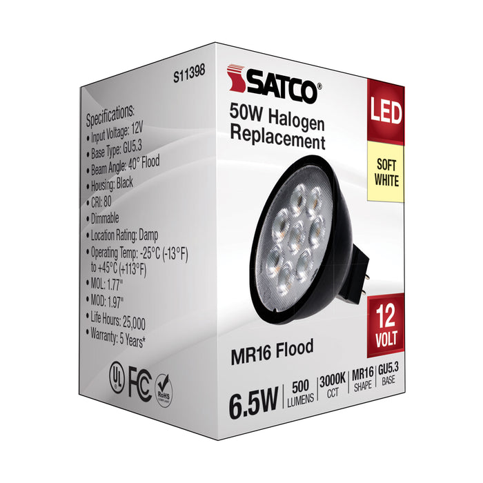 SATCO/NUVO 6.5W MR16 LED Black Finish 3000K GU5.3 Base 500Lm 12V (S11398)