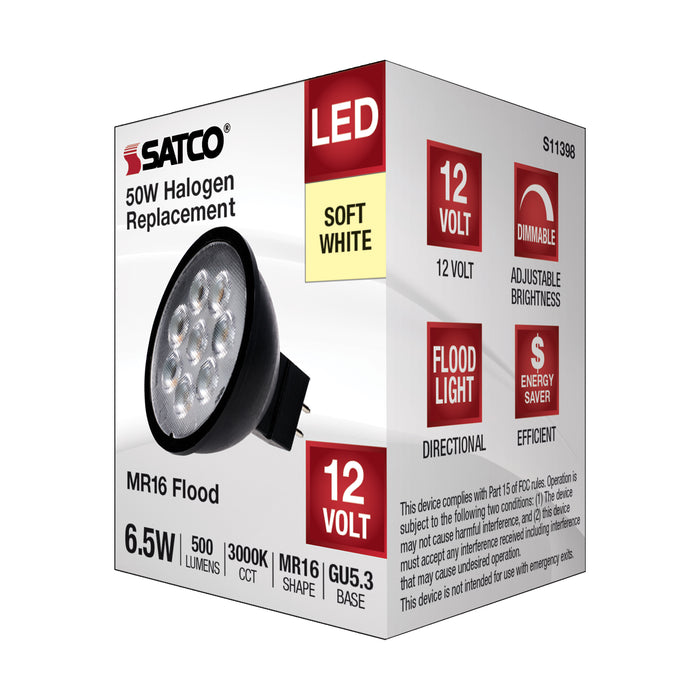 SATCO/NUVO 6.5W MR16 LED Black Finish 3000K GU5.3 Base 500Lm 12V (S11398)