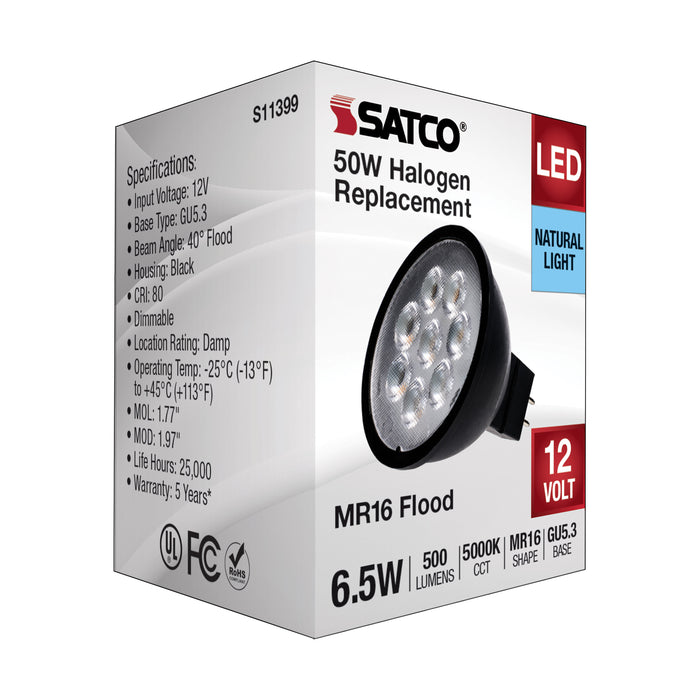SATCO/NUVO 6.5W MR16 LED Black Finish 5000K GU5.3 Base 500Lm 12V (S11399)
