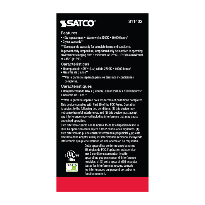 SATCO/NUVO 5.8W A19 LED 2700K Medium Base 220 Degree Beam Spread120V (S11402)