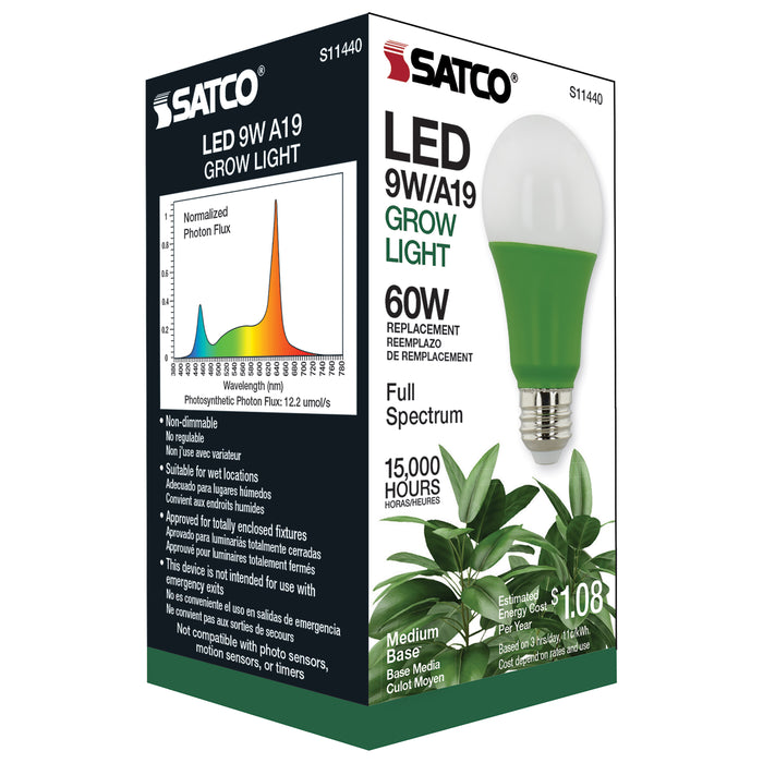 SATCO/NUVO 9W A19 LED Full Spectrum Plant Grow Lamp Medium Base 120V (S11440)