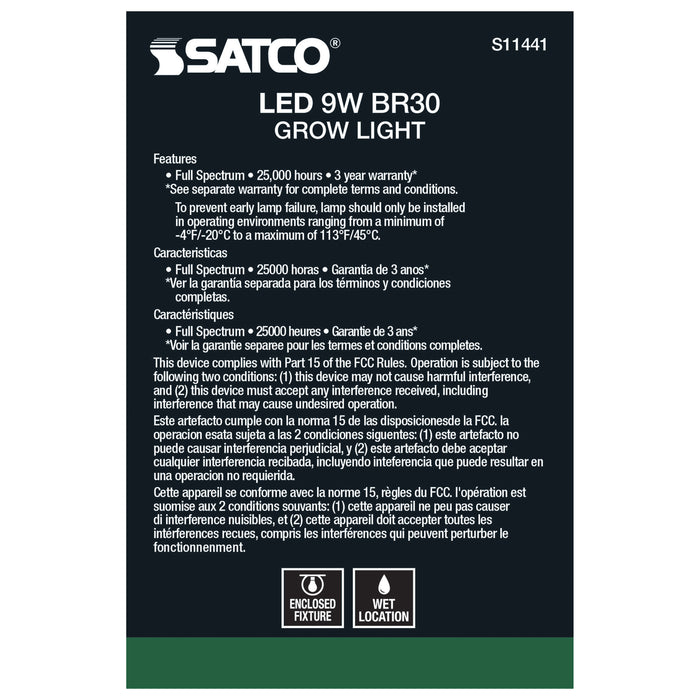 SATCO/NUVO 9W BR30 LED Full Spectrum Plant Grow Lamp Medium Base 120V (S11441)