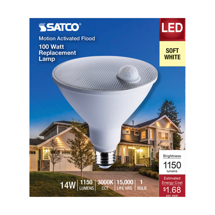 SATCO/NUVO 14W PAR38 LED White 3000K 1100Lm 120V PIR Sensor Non-Dimmable (S11443)