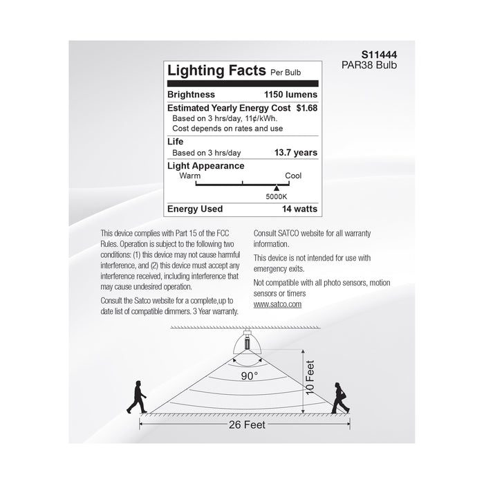 SATCO/NUVO 14W PAR38 LED White 5000K 1100Lm 120V PIR Sensor Non-Dimmable (S11444)