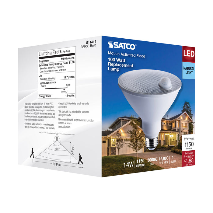 SATCO/NUVO 14W PAR38 LED White 5000K 1100Lm 120V PIR Sensor Non-Dimmable (S11444)