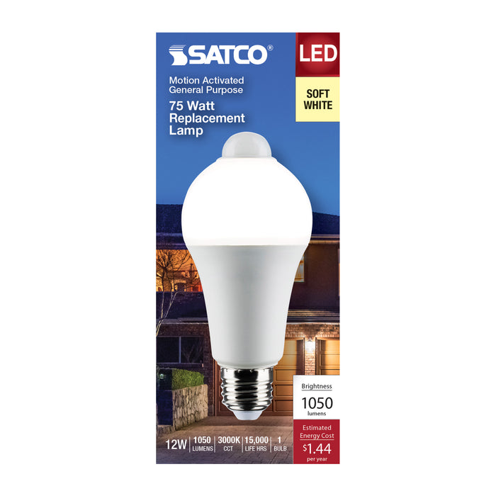 SATCO/NUVO 12W A19 LED White 3000K 1050Lm 120V PIR Sensor Non-Dimmable (S11445)