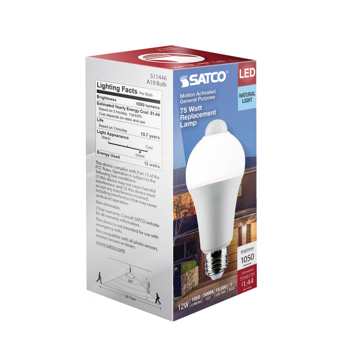 SATCO/NUVO 12W A19 LED White 5000K 1050Lm 120V PIR Sensor Non-Dimmable (S11446)