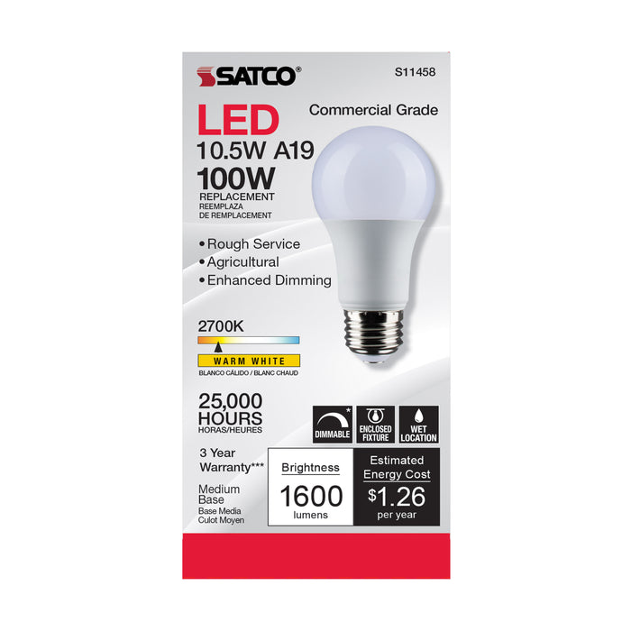 SATCO/NUVO 10.5W A19 LED Dimmable Agriculture Bulb 2700K 120V Medium E26 Base (S11458)