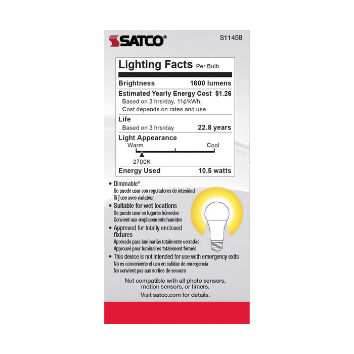 SATCO/NUVO 10.5W A19 LED Dimmable Agriculture Bulb 2700K 120V Medium E26 Base (S11458)