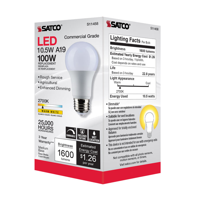 SATCO/NUVO 10.5W A19 LED Dimmable Agriculture Bulb 2700K 120V Medium E26 Base (S11458)