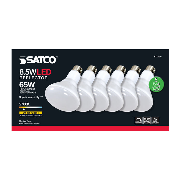 SATCO/NUVO 8.5W BR30 LED 2700K 80 CRI Medium Base 120V Dimmable 6-Pack (S11470)