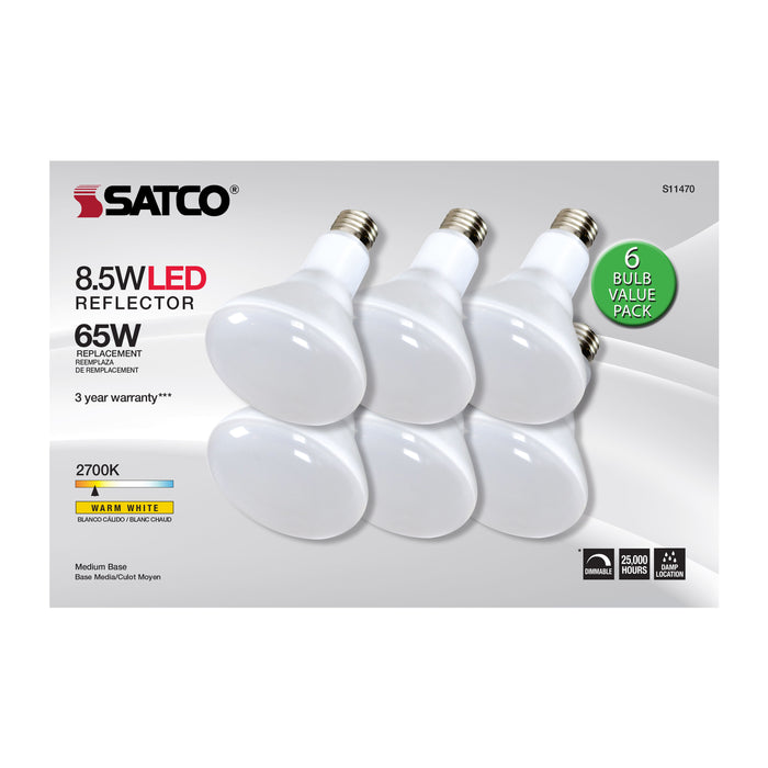 SATCO/NUVO 8.5W BR30 LED 2700K 80 CRI Medium Base 120V Dimmable 6-Pack (S11470)
