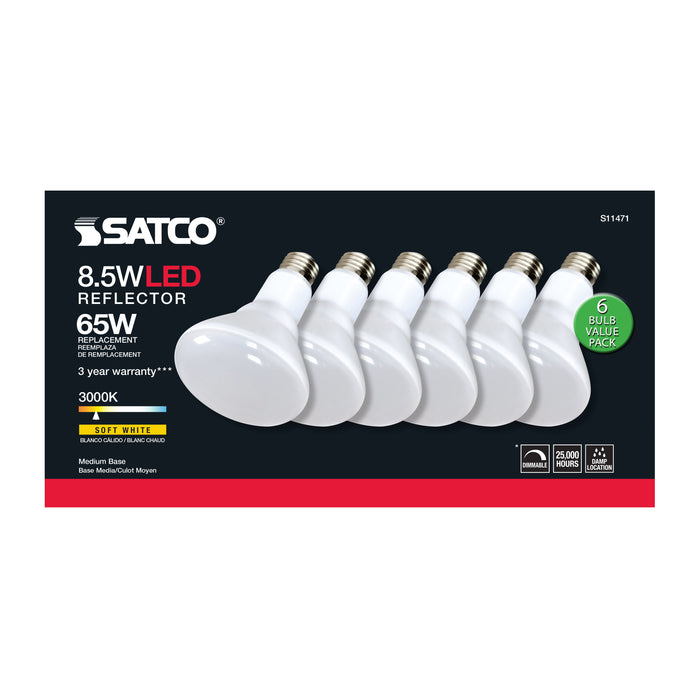 SATCO/NUVO 8.5W BR30 LED 3000K 80 CRI Medium Base 120V Dimmable 6-Pack (S11471)