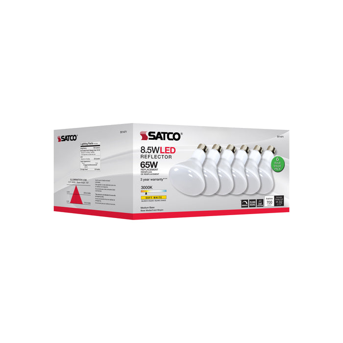 SATCO/NUVO 8.5W BR30 LED 3000K 80 CRI Medium Base 120V Dimmable 6-Pack (S11471)