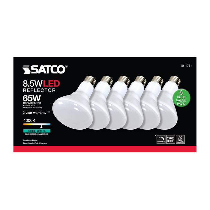 SATCO/NUVO 8.5W BR30 LED 4000K 80 CRI Medium Base 120V Dimmable 6-Pack (S11472)